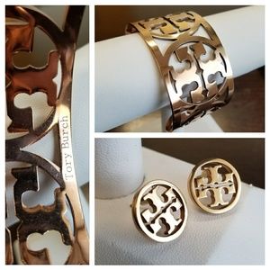 TORY BURCH Bracelet Cuff + Earrings in Rose Gold